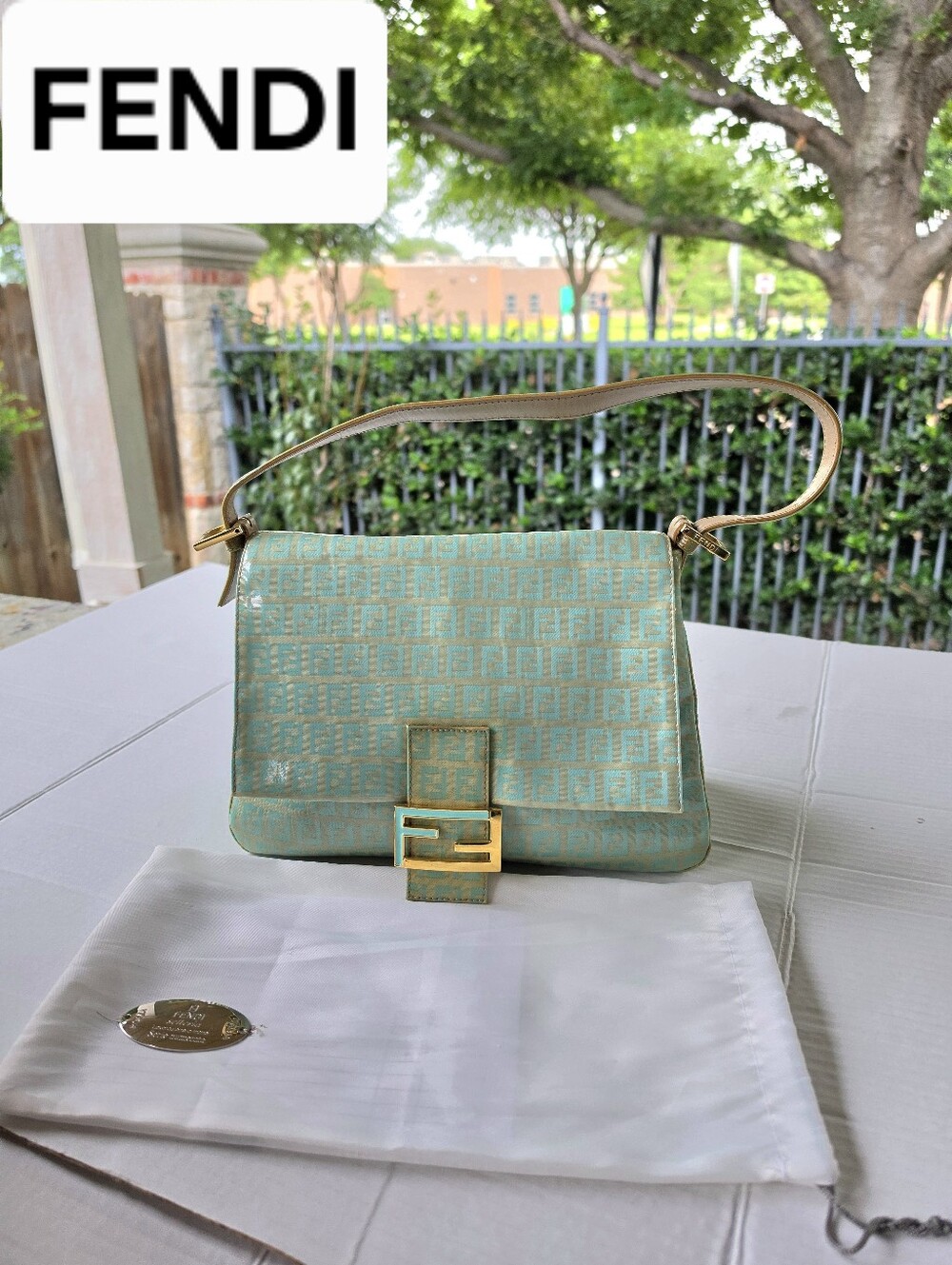 Absolutely Gorgeous Fendi Zucchino FF y2k small  Mama Baguette purse